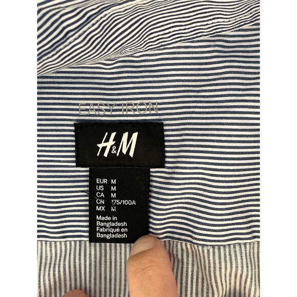 H&M Striped Long Sleeve Collared Button Up Shirt Color Navy Blue/White Size M - Picture 3 of 9
